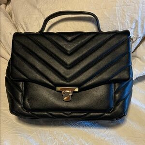 Black Quilted Satchel with Gold Clasp
